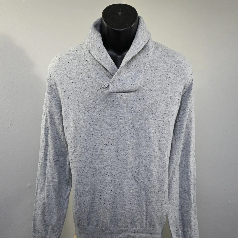 Banana Republic‎ Shawl Neck Sweater Mens Large Gray Cotton Wool Long Sleeve